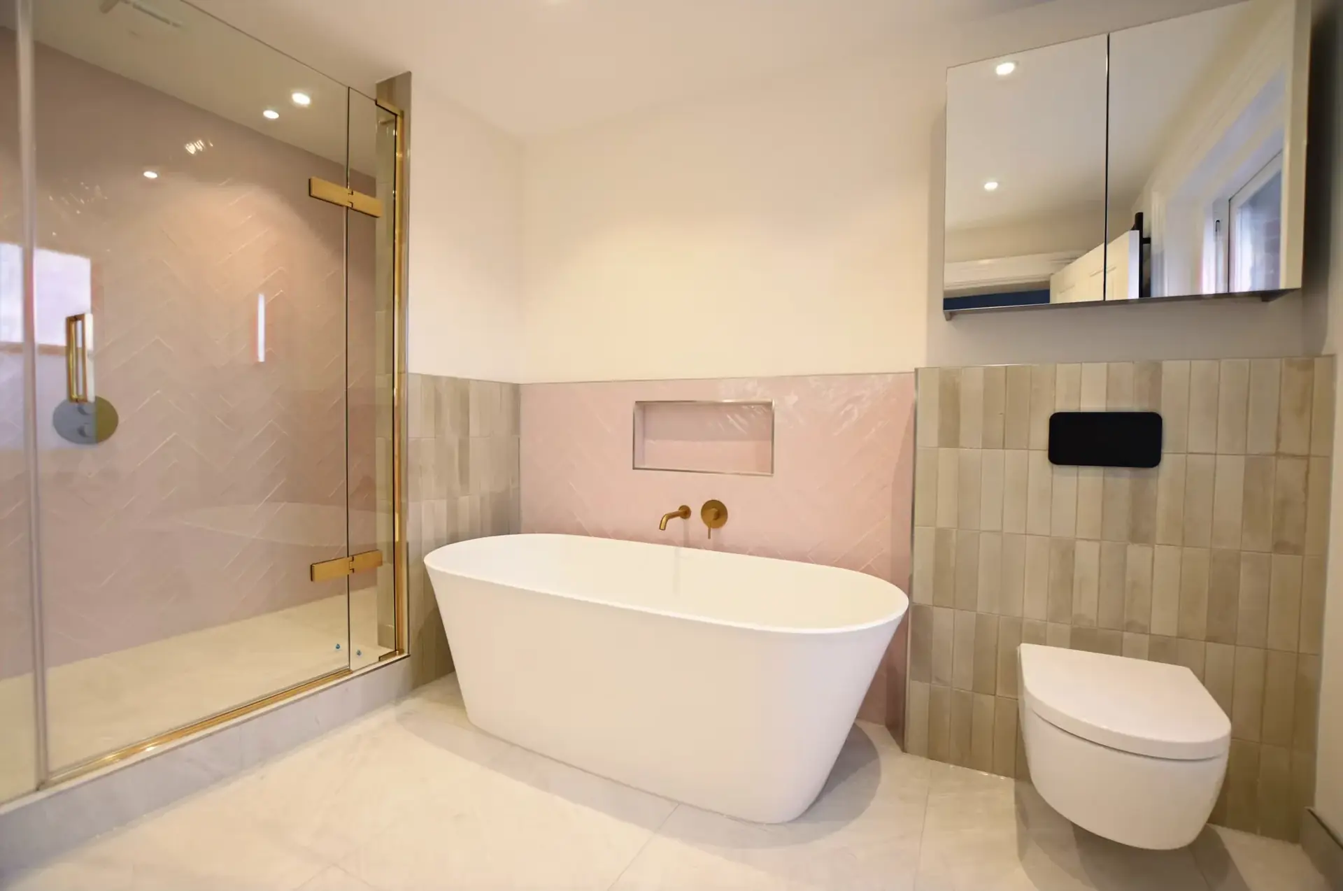 Freestanding bath with brushed brass filler, daughter's ensuite