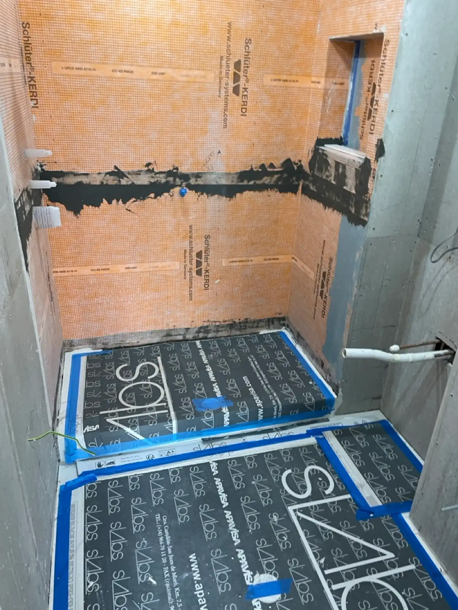 Bathroom waterproofing with Schlüter-KERDI system - Kings Road Chelsea apartment refurbishment