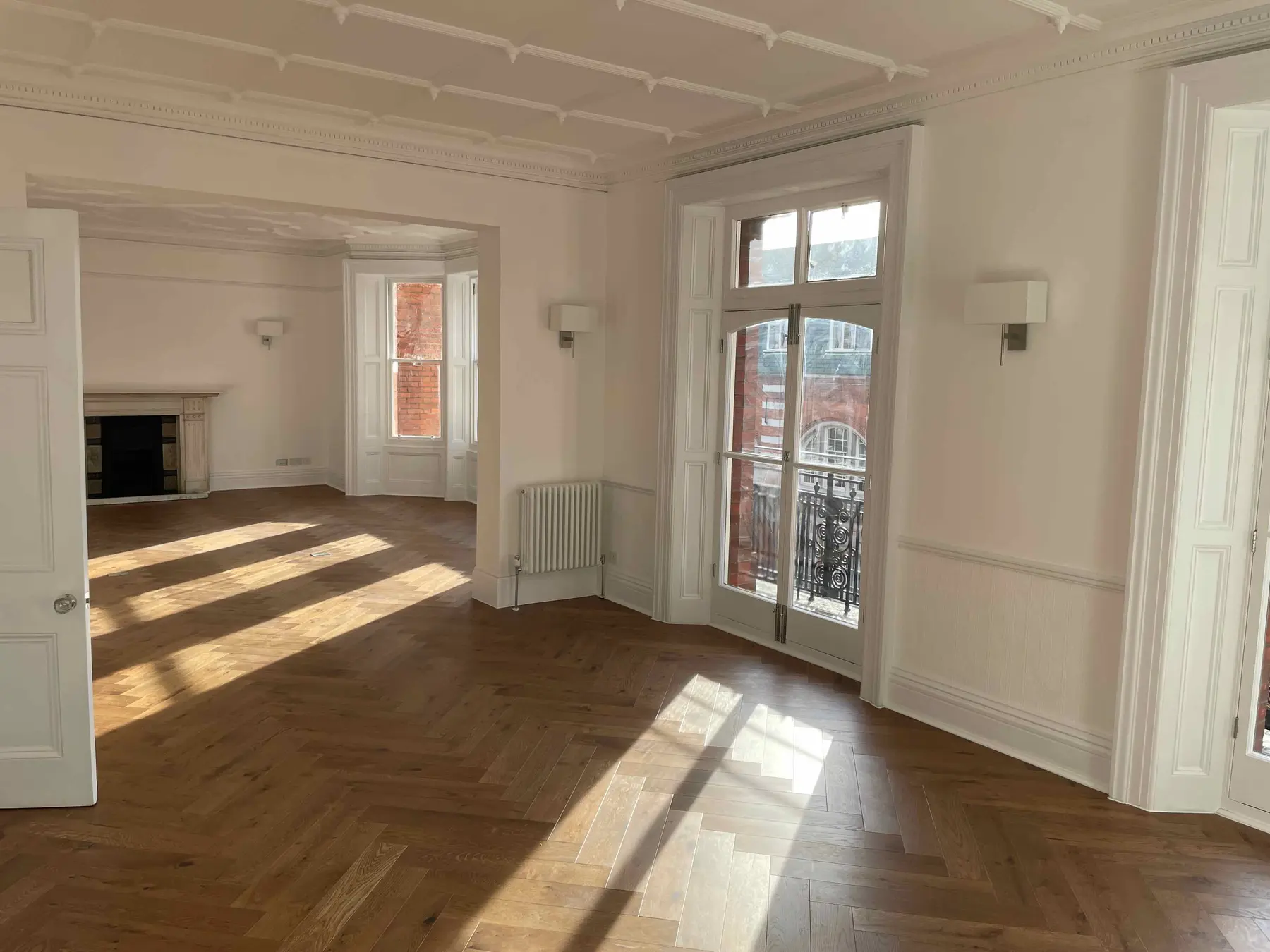 Herringbone oak flooring installation - Westminster apartment refurbishment SW1P